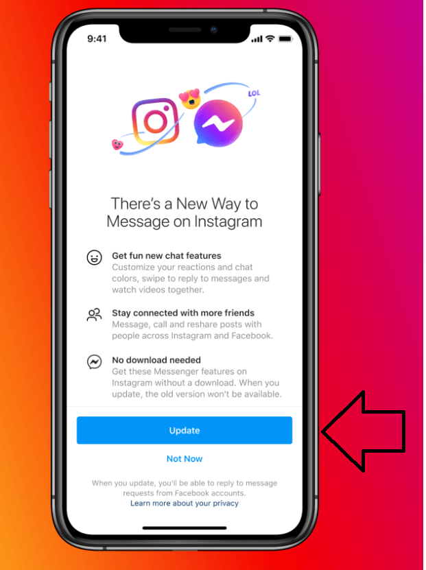 gửi tin nhắn đến Messenger từ ứng dụng Instagram 