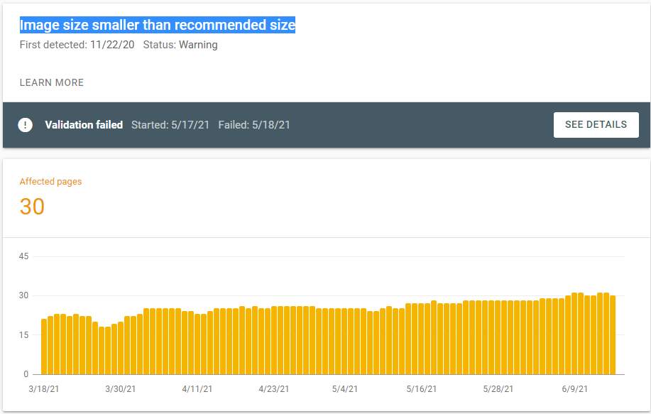 Kích thước hình ảnh nhỏ hơn kích thước được đề xuất