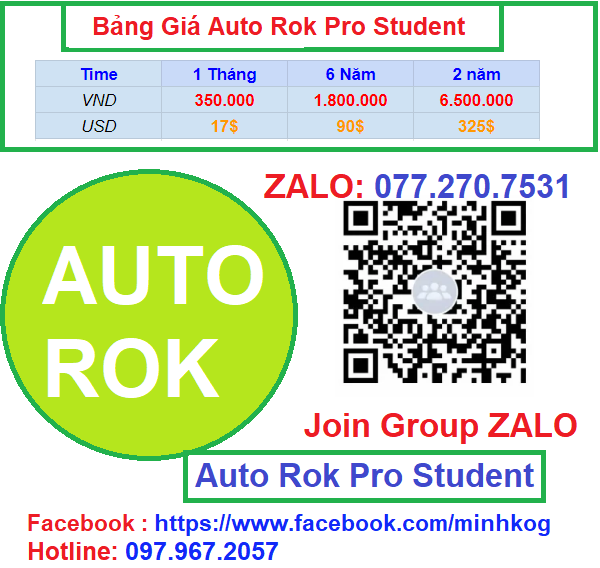 Bảng giá phần mềm auto rise of kingdoms - Tool Auto ROK PRO STUDENT