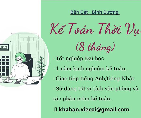 **[Bến Cát, Bình Dương] Có xe đưa đón từ HCM **

Công ty sản xuất của Nhật cần t…