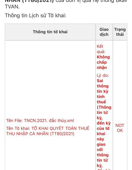 Anh chị cao tay xem giúp em sao tờ khai TNCN cứ ko dc chấp nhận. Em gọi lên đội …